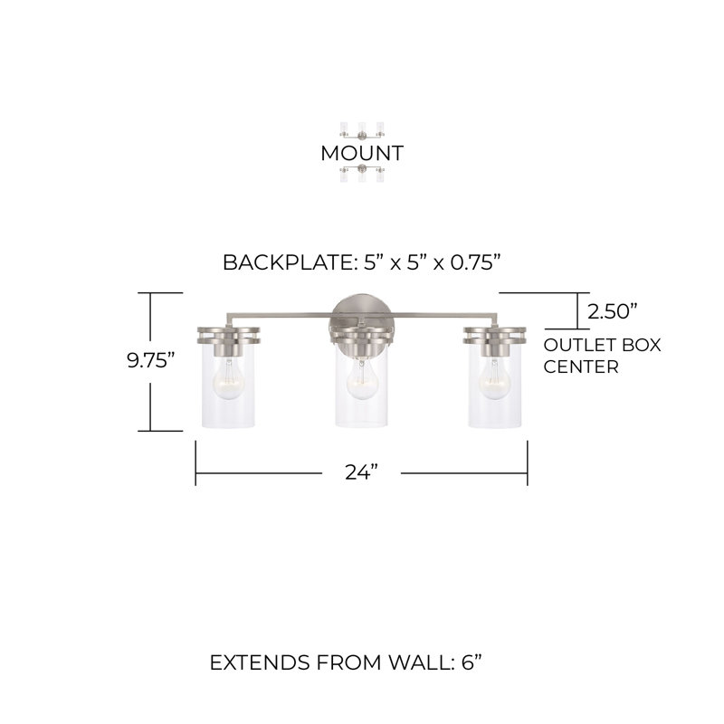 3 - Light Dimmable Vanity Light, Brushed Nickel