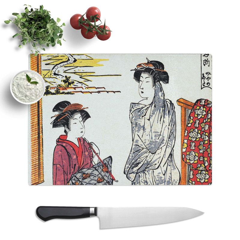 Tempered Glass Miyanoshita Hot Spring by Torii Kiyonaga Chopping Board, 39 cm x 28.5 cm