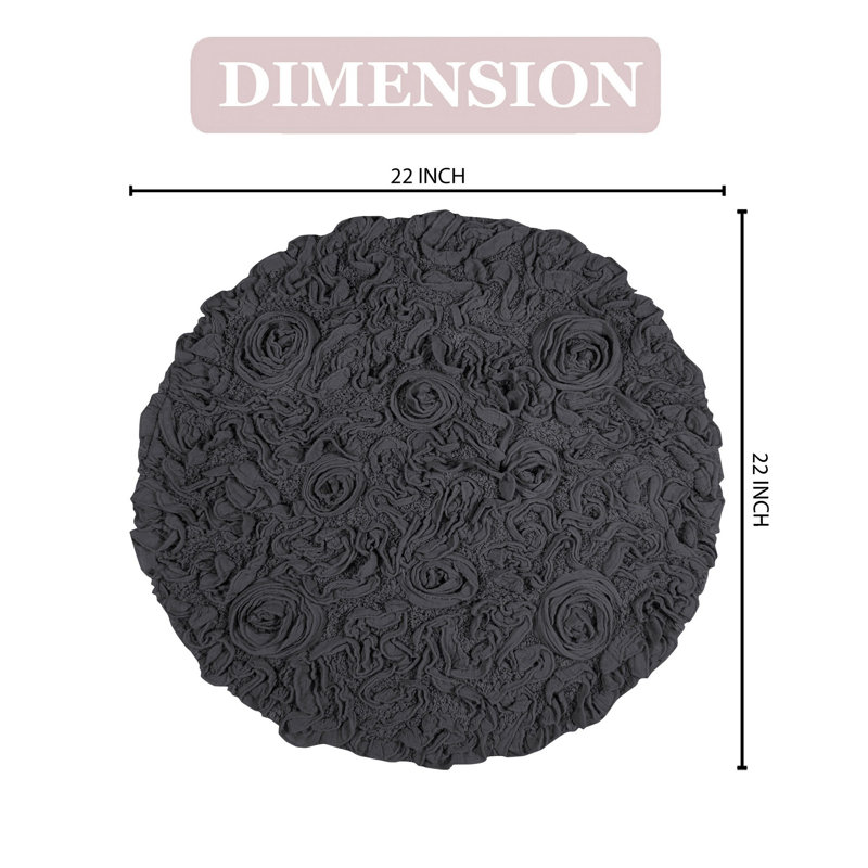 Taki Cotton Round Bath Rug, 22" Round, Gray