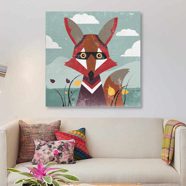 « fox », impression sur toile, H 26 po x l 26 po x P 1,5 po, Toile tendue, Pas de tapis