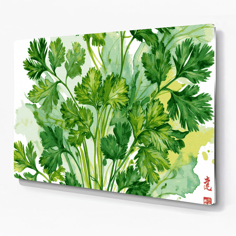 Art mural botanique en métal vert coriandre, H 20 po x l 30 po