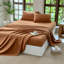 Ensemble de literie 100% coton lavé 4 pièces, 1 drap-housse, 1 drap plat et 2 taies d'oreiller, ensemble de draps texturés confortables-124541786-124541788