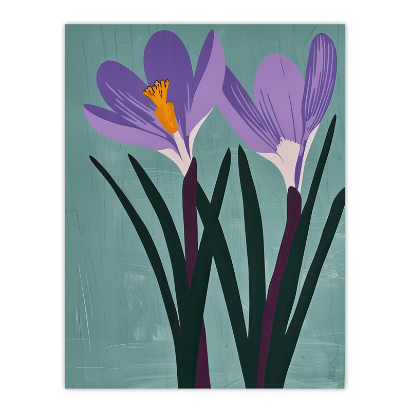 Two Crocus Flowers Painting Simple Floral Wall Art Print