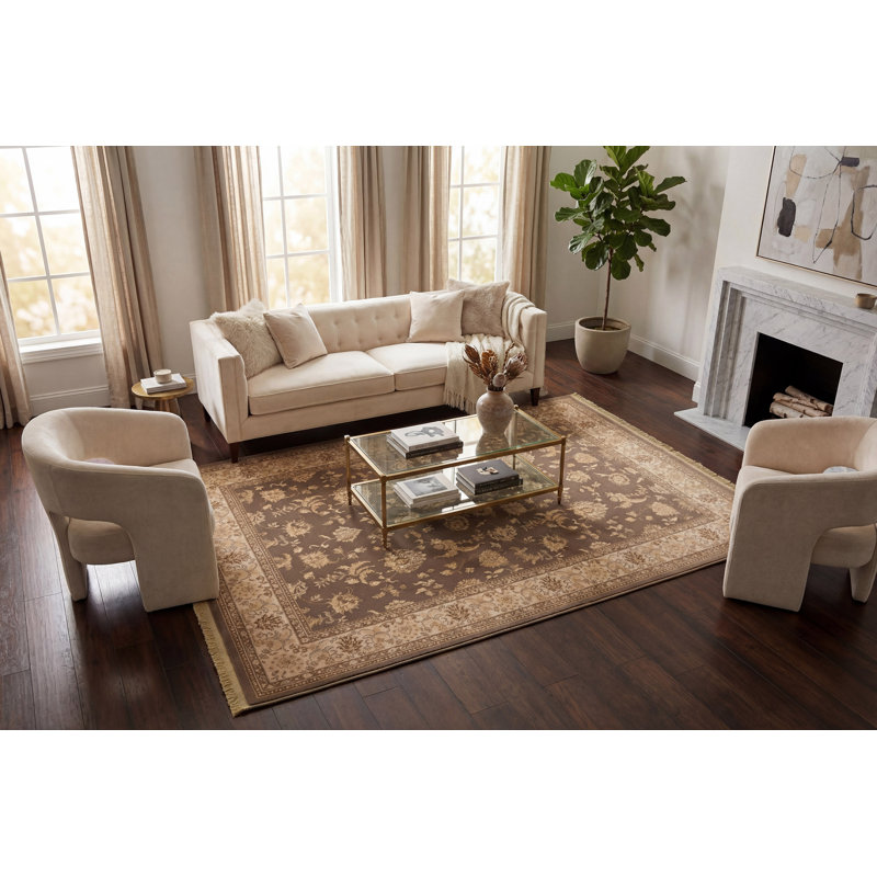 Tapis brun en laine brillante Hermione, Rectangle 5 pi 3 po x 7 pi 7 po