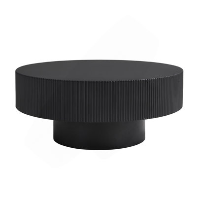 Elegant Easy Assembly Round Coffee Table with 6.8" Thick Tabletop, Modern Drum End Table, Minimalist Fluted Center Table with Sturdy Base for Living Room