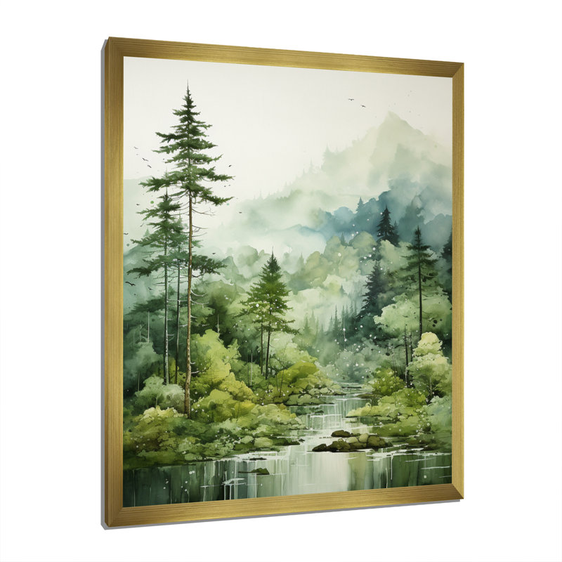 Forêt, énigmatique, forêt, art mural, H 32 po x l 16 po x P 1 po, Cadre doré simple