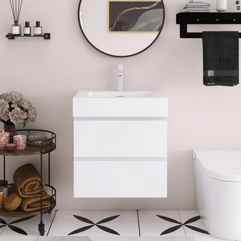 Meuble-lavabo mural 24 po avec lavabo, Blanc, Blanc