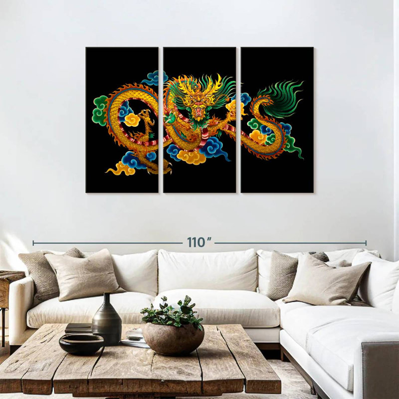 Brampt Chinese Dragon Painting, 48" H x 74" W