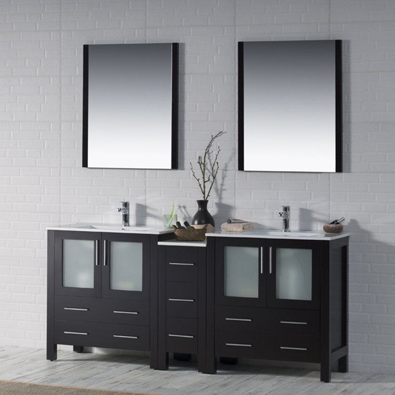 Ensemble de meuble-lavabo double 72 po avec miroir Mance, Espresso