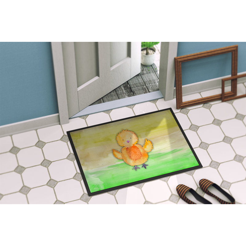 Tapis de porte d’extérieur anti-dérapant en aquarelle de poulet, Rectangle 1 pi 6 po x 2 pi 3 po
