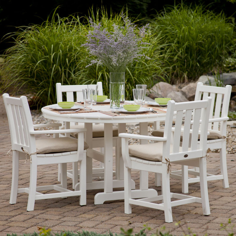 POLYWOOD Traditional Garden 5-Piece Round Farmhouse Dining Set, White