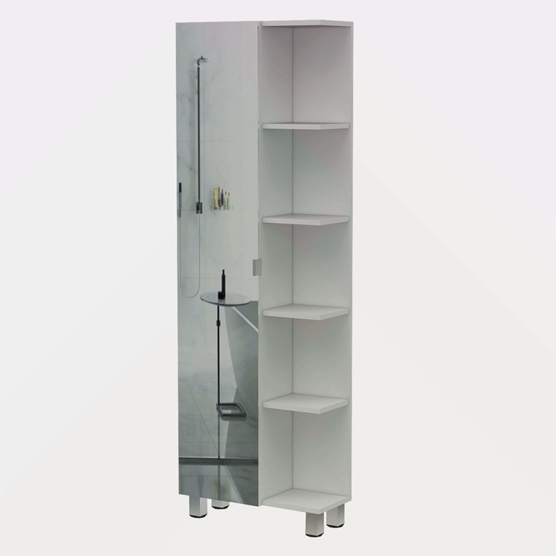 Armoire à linge à 5 tablettes avec miroir, Blanc