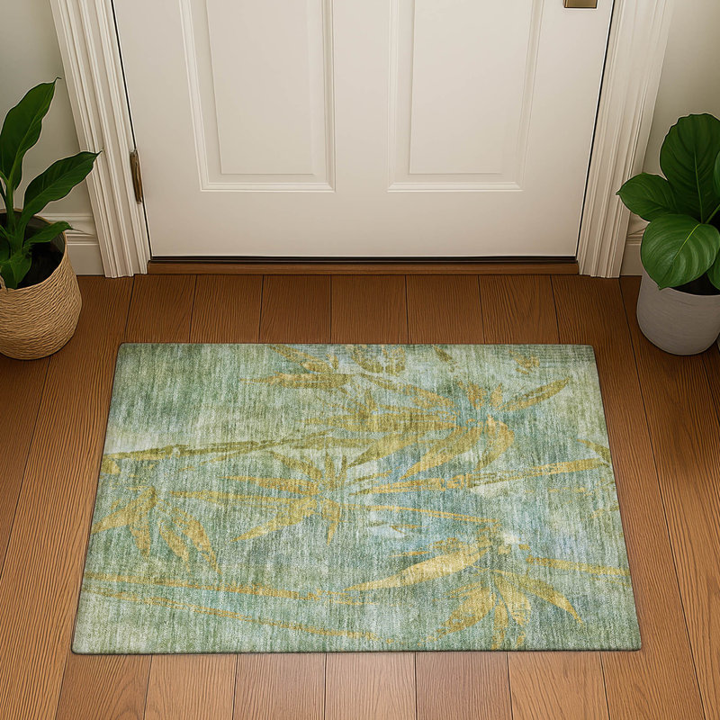 Premium Machine Washable Mayfield AMF2222 Botanical Rug, 1'8" x 2'6", Aloe