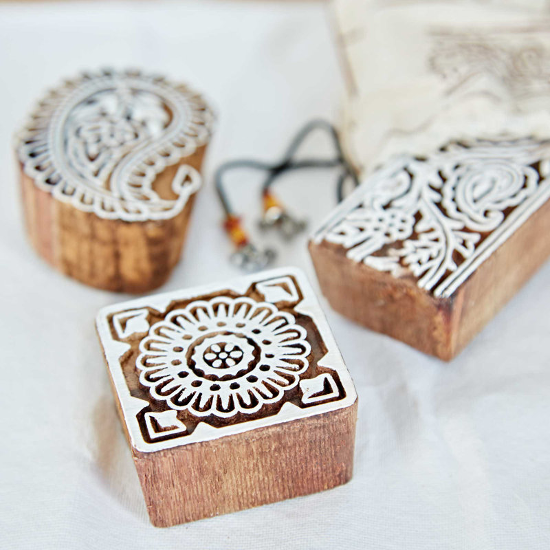 Three Assorted Design Wooden Printing Blocks
