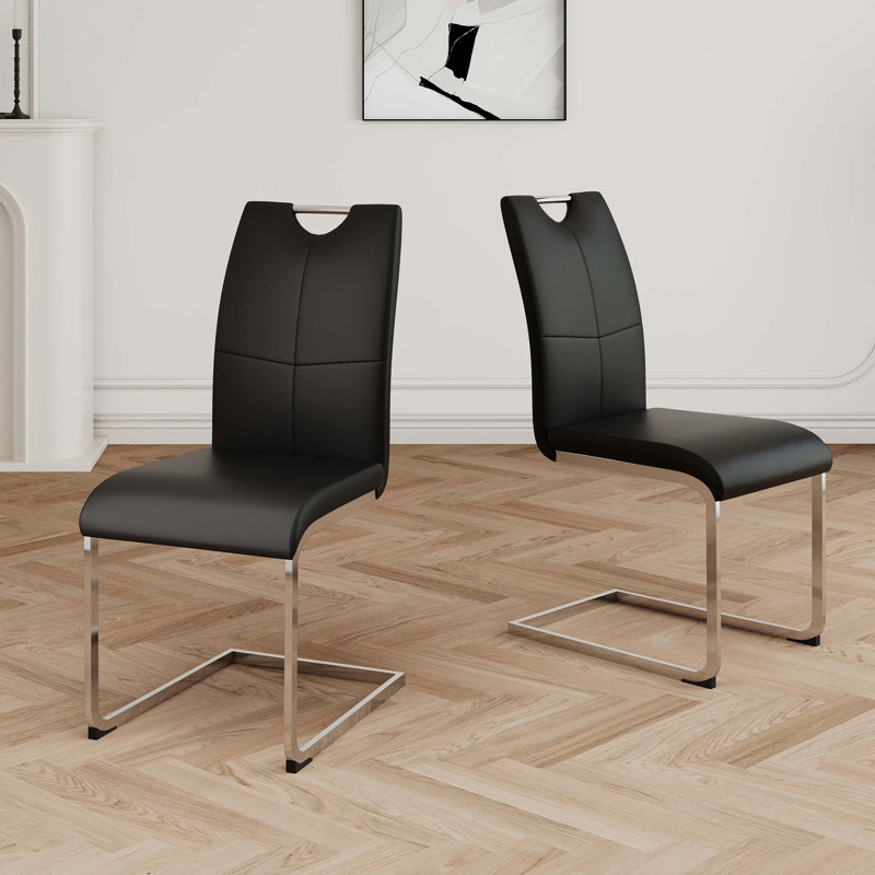 PU Dining Chair Living Room Chair(Set Of 2), Black