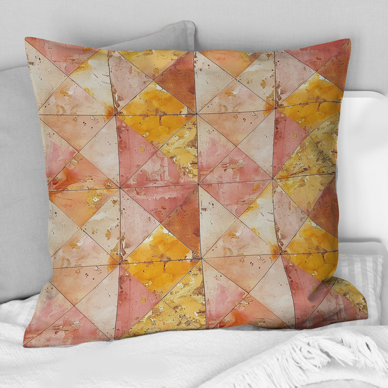 Carrelage rustique rose et doré IV - Coussin Farmhouse, H 18 po x l 18 po, Carrée