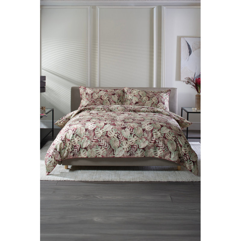 Japanese Tropical Garden Red 100% Cotton Duvet Cov Cotton Floral Duvet Cover Set with Pillowcases Included
