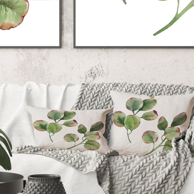 Coussin décoratif à motif de branches vertes sur fond vert 12 po x 20 po