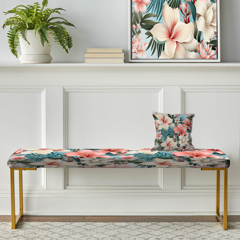Oceanic Whispers - motif tropical - banc rembourré doré