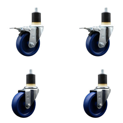 Solid Poly Swivel 1-7/8 Inch Expanding Stem Caster Set 2 Total Lock Brakes