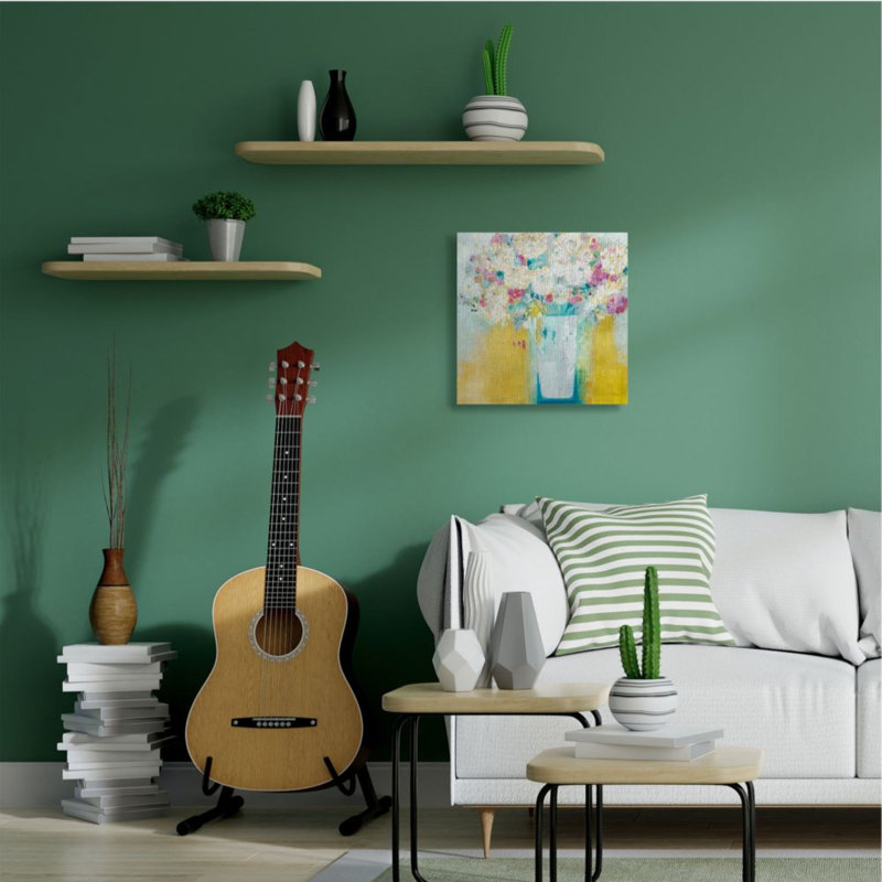 Vibrant, œillets, jaune, rose, blanc, fleurs abstraites - impression d'art graphique, Wrapped Canvas, 30" H x 30" W x 1.5" D