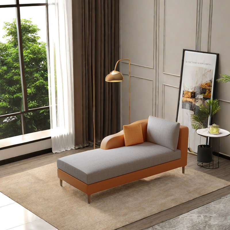 Chaise longue rembourrée Hinna, Accoudoir à droite (vu de face), Orange / gris clair