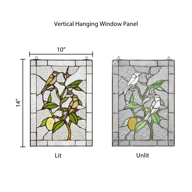 14"H Birds In A Lemon Tree Stained Glass Decorative Window Panel