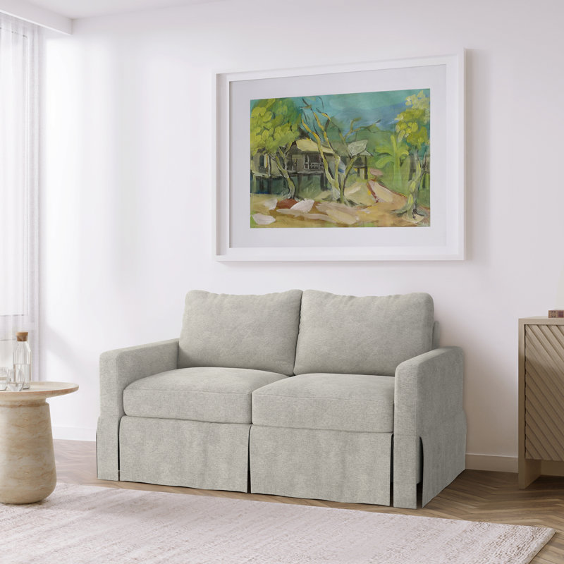 Besjana Upholstered 70'' Sofa, Light Gray Linen, 33" x 58" x 32"
