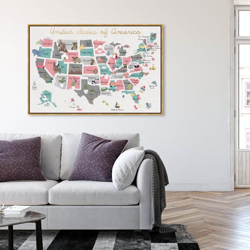 Cartes et drapeaux Aeliana «Fun Pastel Map American Country», reproduction d'art sur toile, H 36 po x l 54 po x P 1,5 po