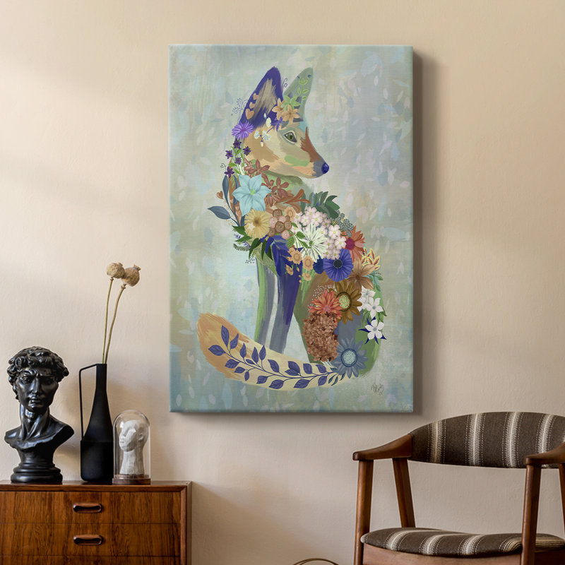 Fantastic Florals Fox, assis - galerie Cavas sur mesure