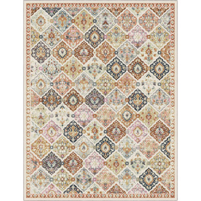 Tapis gris / beige en polyester tissé à plat Kehr Southwestern
