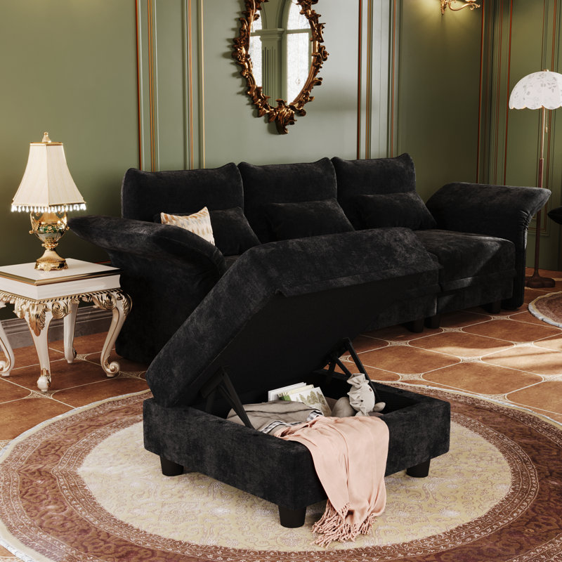 Canapé modulaire rembourré 11 pièces 122 po Osvaldas, Velours noir