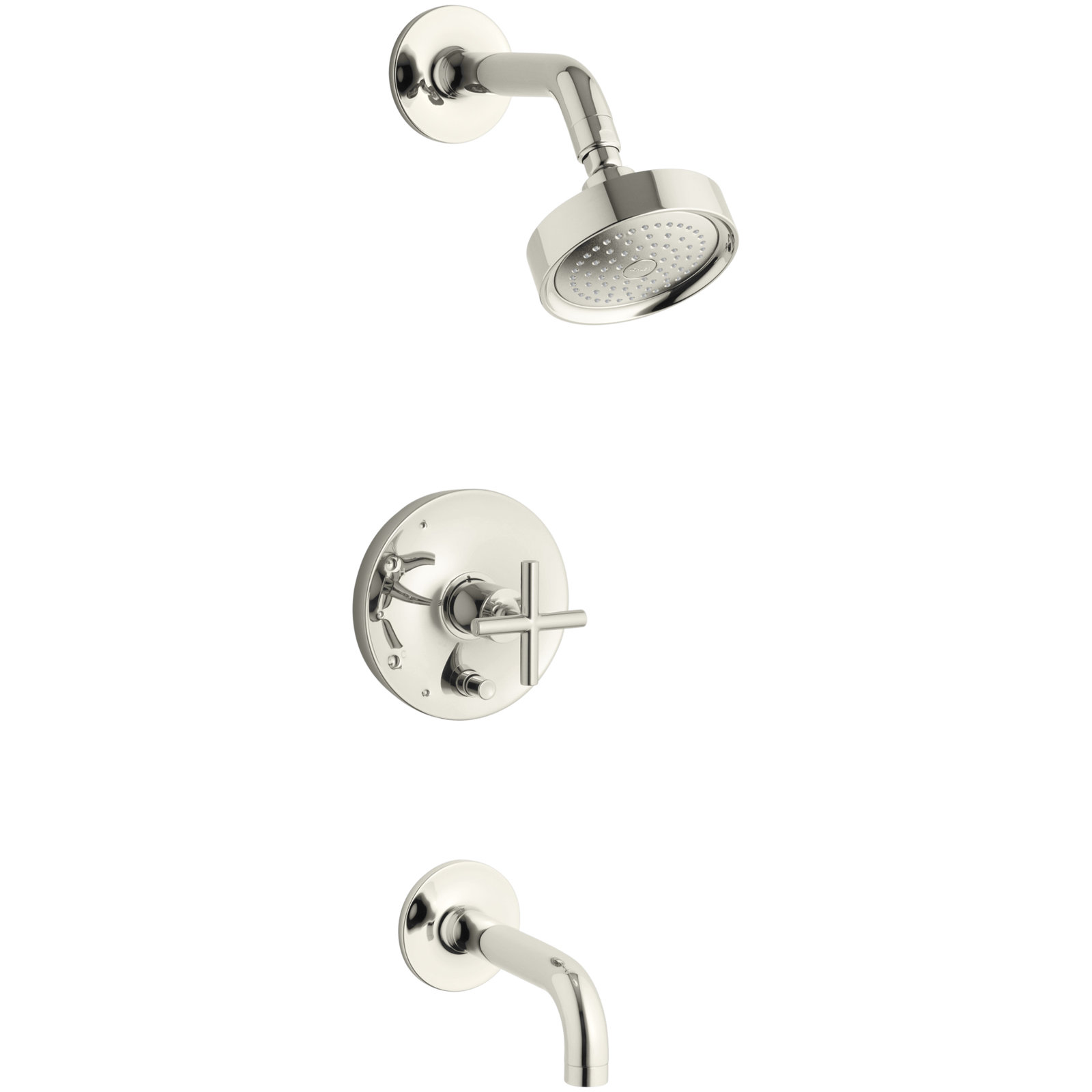 Purist Rite-Tub and Shower Faucet, Vibrant Polished Nickel, Traditional Handle