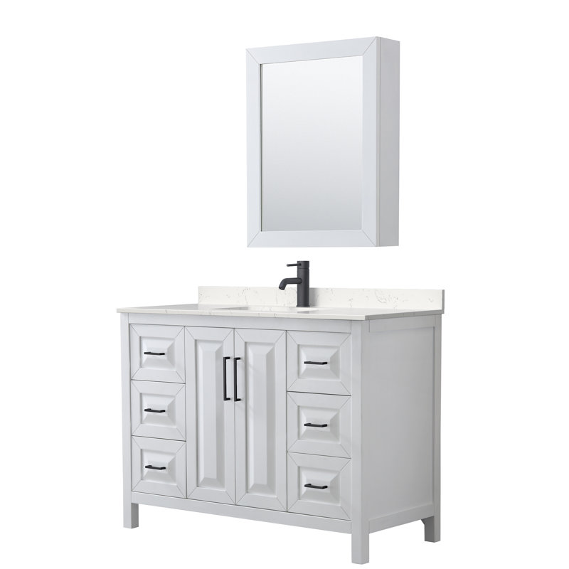 Daria 48'' W Single Vanity, White, White Cultured Marble, Brushed Gold
