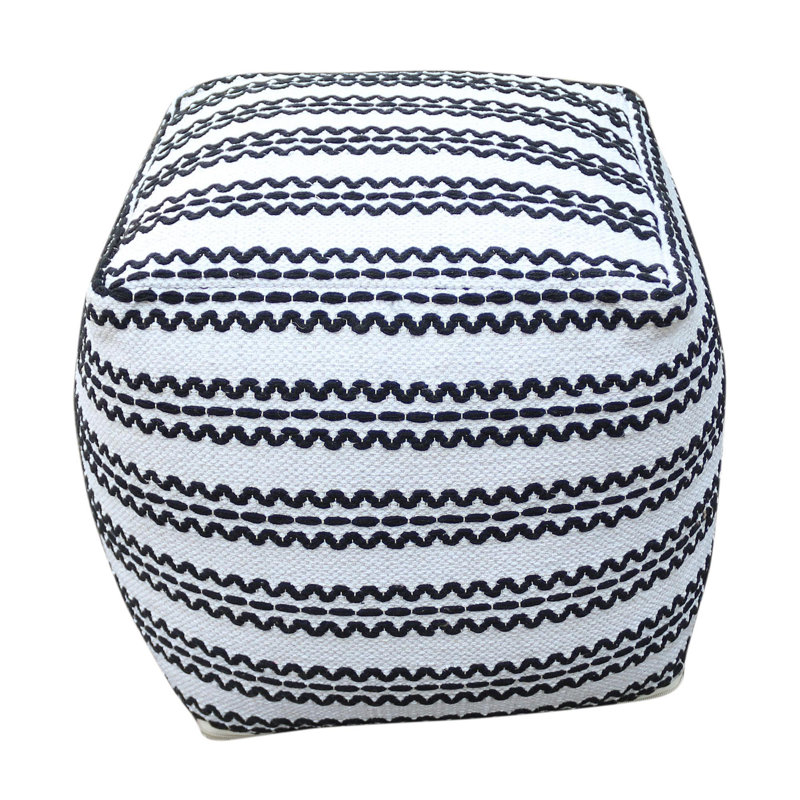 Lani Handcrafted Fabric Pouf, Natural With Black