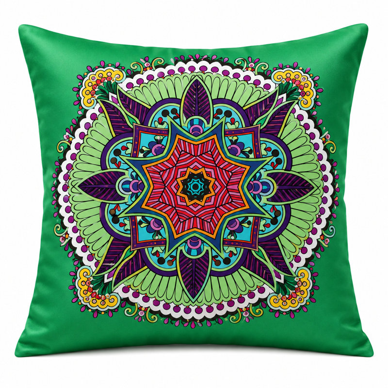Impression géométrique abstraite sur coussin vert