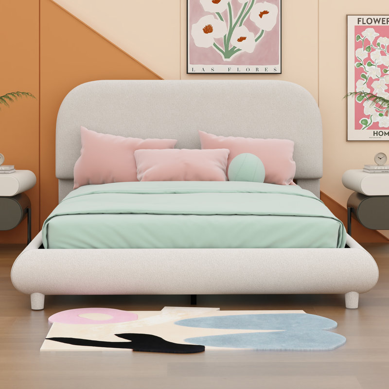 Lit à panneau tapissier Norfork, Beige