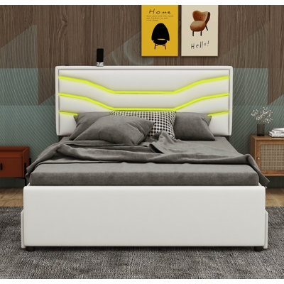 Byrle Queen Size Upholstered Storage Platform Bed with LED & USB Charging -  Brayden Studio®, B4CB60E9149F4B66BE3FC777F9138A35
