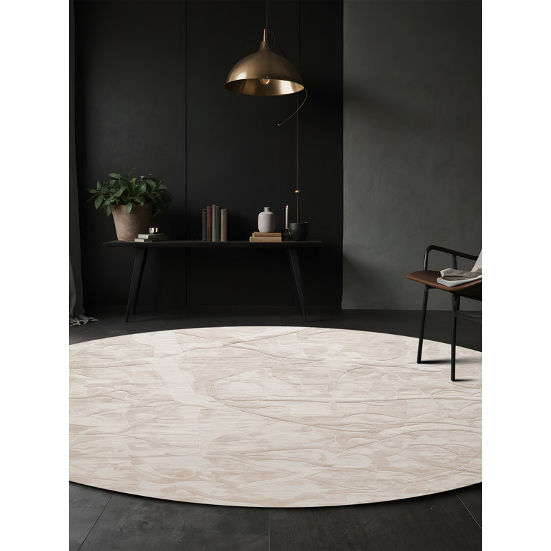 Machine Washable Beige Area Rug, Round 6'
