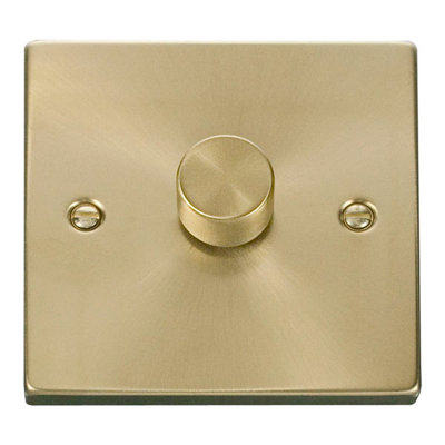 Satin Brass 1 Gang 2 Way LED 100W Trailing Edge Dimmer Light Switch