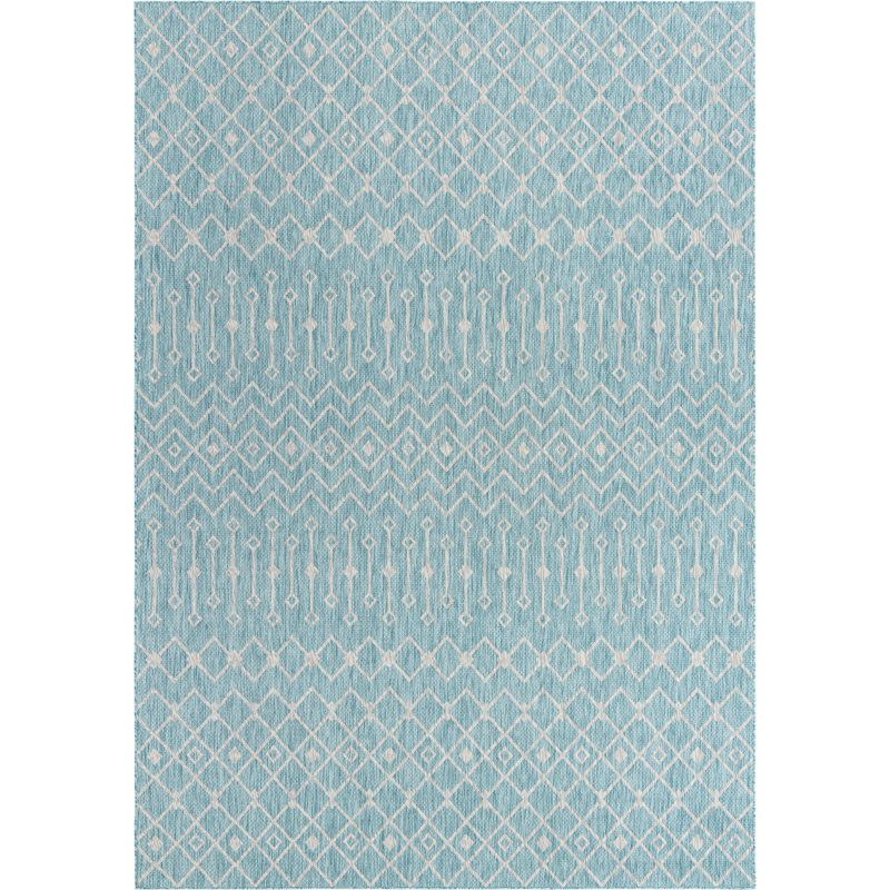 Tapis d'extérieur vert / bleu / vert, Rectangle 10 pi x 14 pi