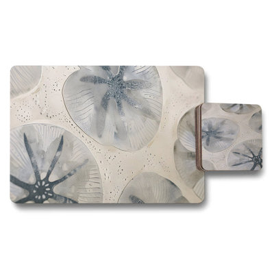 Sea Life Jellyfish Placemats And Coasters Set Of 12 Pieces With Wood Bottom
