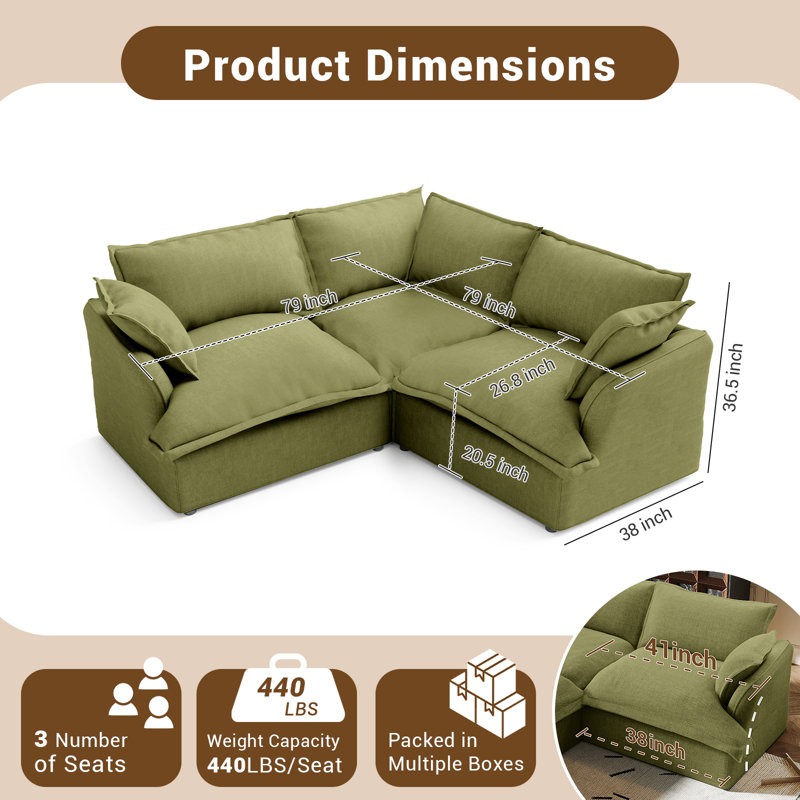 Canapé modulaire en lin mélangé Linen Blend, canapé convertible rembourré Cloud, Mélange de lin vert