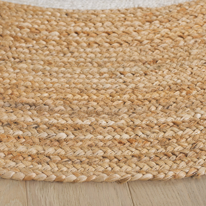 Natural Fiber Handwoven Jute Geometric Rug, Round 5'