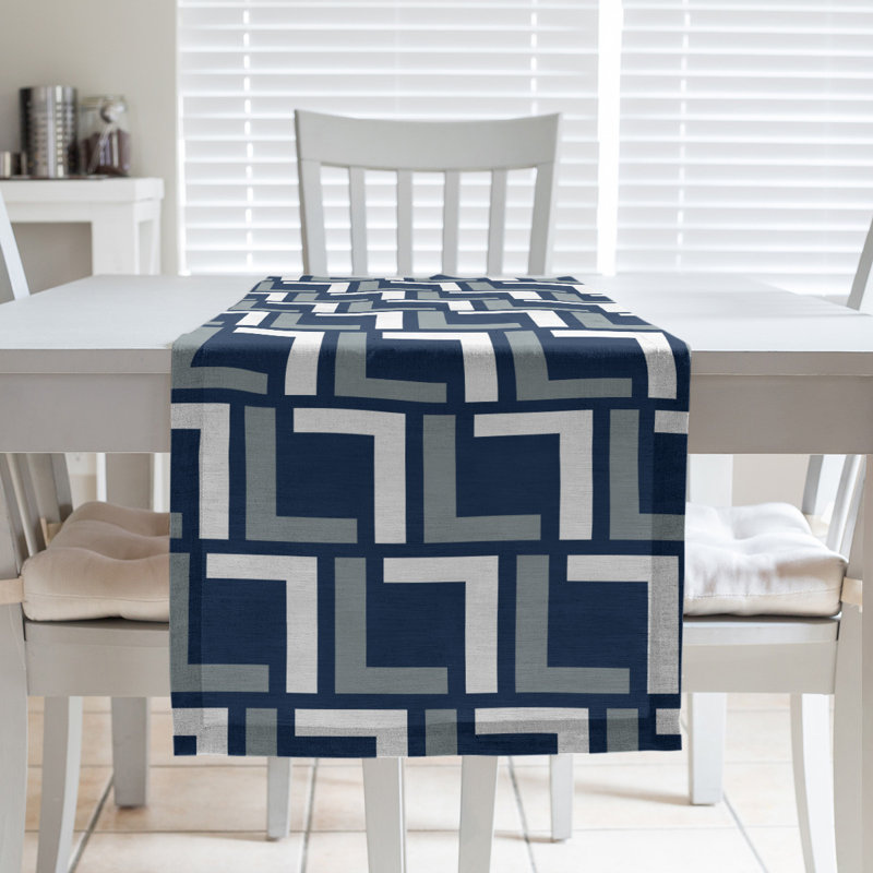 Chemin de table Carolina, 72 po x 16 po, polyester, Bleu / argenté / blanc