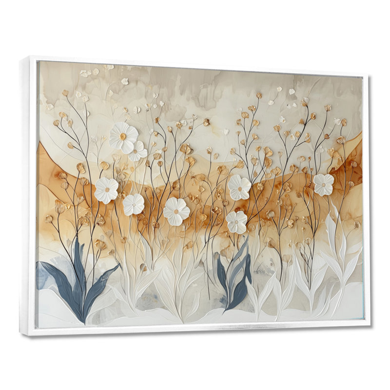 Chaya Soft Creame Morning Glory Flowers Field II - Morning Glory, art mural, H 30 po x l 40 po, Avec cadre, Blanc