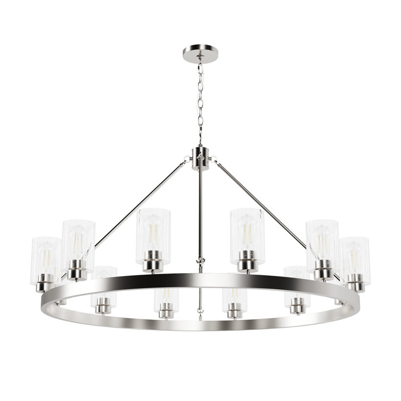 Hartland 12 - Light Wagon Wheel Chandelier, Brushed Nickel