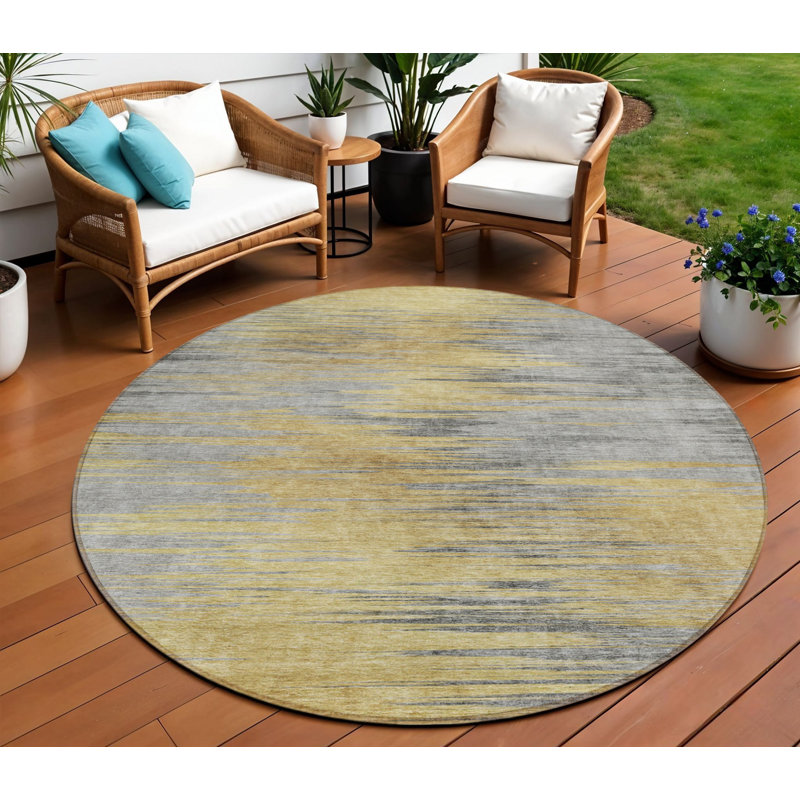 Tapis d'intérieur rond lavable abstrait 8 pi gris