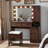 Narvis 43" Makeup Vanity Desk with LED Lighted Mirror & Power Outlet & 5 Drawers, Vanity Set with Stool-1882928008