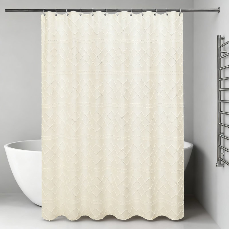 Rideau de douche Farmhouse, motif rayé à carreaux jacquard avec bords froncés, tissu en polyester doux, comprend des crochets résistants à la rouille pour une installation facile